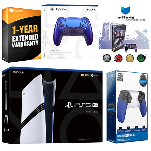 Sony PlayStation 5 Pro with Extra Chroma Indigo Controller, Trigger Stop Kit and MightySkins Decal Voucher Plus 1 Year CPS Extended Warranty