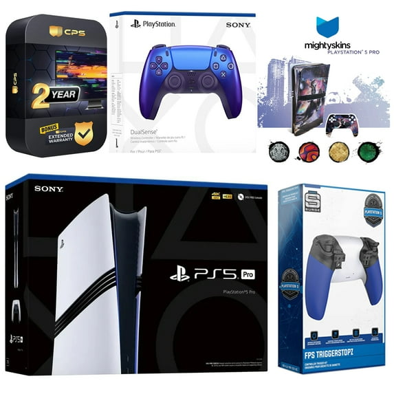Sony PlayStation 5 Pro with Extra Chroma Indigo Controller, Trigger Stop Kit and MightySkins Decal Voucher Plus 2 Year CPS Extended Warranty