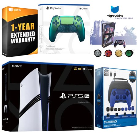 Sony PlayStation 5 Pro with Extra Chroma Teal Controller, Pro Gamer Starter Kit and MightySkins Decal Voucher Plus 1 Year CPS Extended Warranty
