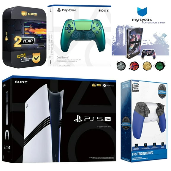 Sony PlayStation 5 Pro with Extra Chroma Teal Controller, Trigger Stop Kit and MightySkins Decal Voucher Plus 2 Year CPS Extended Warranty