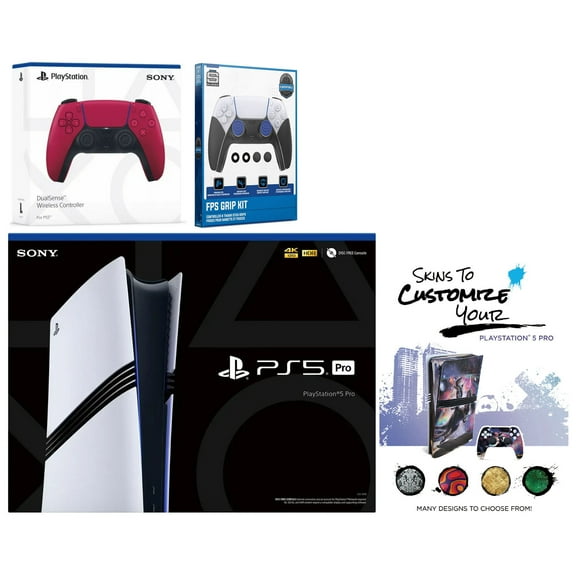 Sony PlayStation 5 Pro with Extra Cosmic Red Controller, FPS Grip Kit and MightySkins Decal Voucher