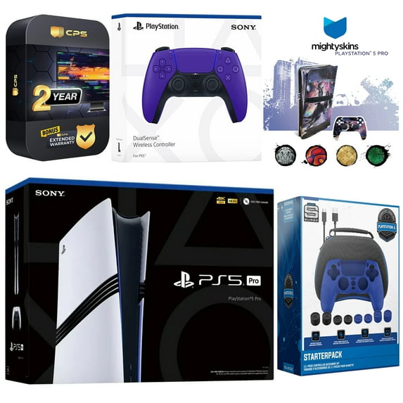 Sony PlayStation 5 Pro with Extra Galactic Purple Controller, Pro Gamer Starter Kit and MightySkins Decal Voucher Plus 2 Year CPS Extended Warranty