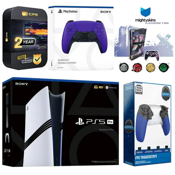 Sony PlayStation 5 Pro with Extra Galactic Purple Controller, Trigger Stop Kit and MightySkins Decal Voucher Plus 2 Year CPS Extended Warranty