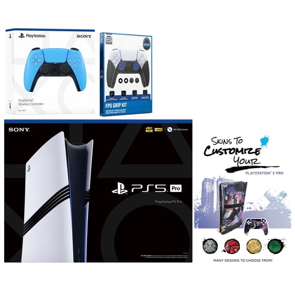 Sony PlayStation 5 Pro with Extra Starlight Blue Controller, FPS Grip Kit and MightySkins Decal Voucher Plus 2 Year CPS Extended Warranty