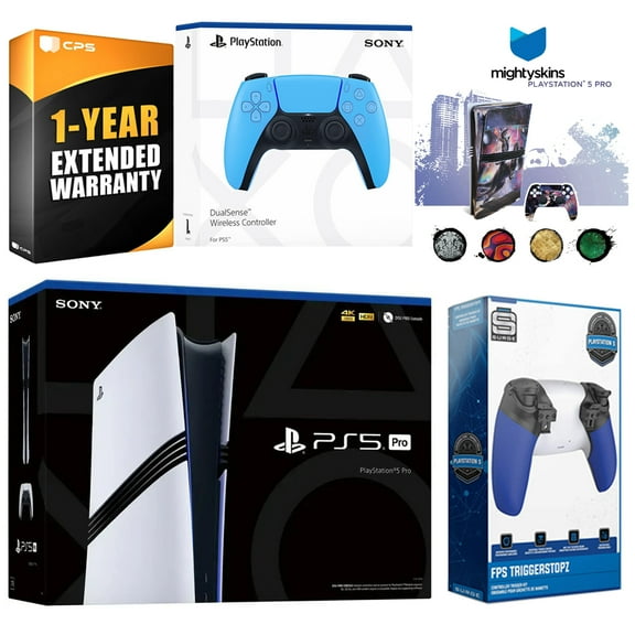 Sony PlayStation 5 Pro with Extra Starlight Blue Controller, Trigger Stop Kit and MightySkins Decal Voucher Plus 1 Year CPS Extended Warranty