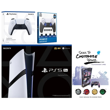 Sony PlayStation 5 Pro with Extra White Controller, FPS Grip Kit and MightySkins Decal Voucher Plus 1 Year CPS Extended Warranty