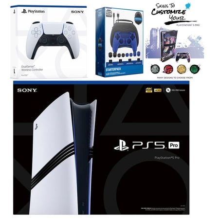 Sony PlayStation 5 Pro with Extra White Controller, Pro Gamer Starter Kit and MightySkins Decal Voucher