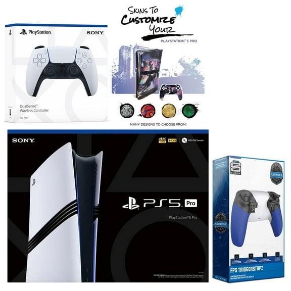 Sony PlayStation 5 Pro with Extra White Controller, Trigger Stop Kit and MightySkins Decal Voucher