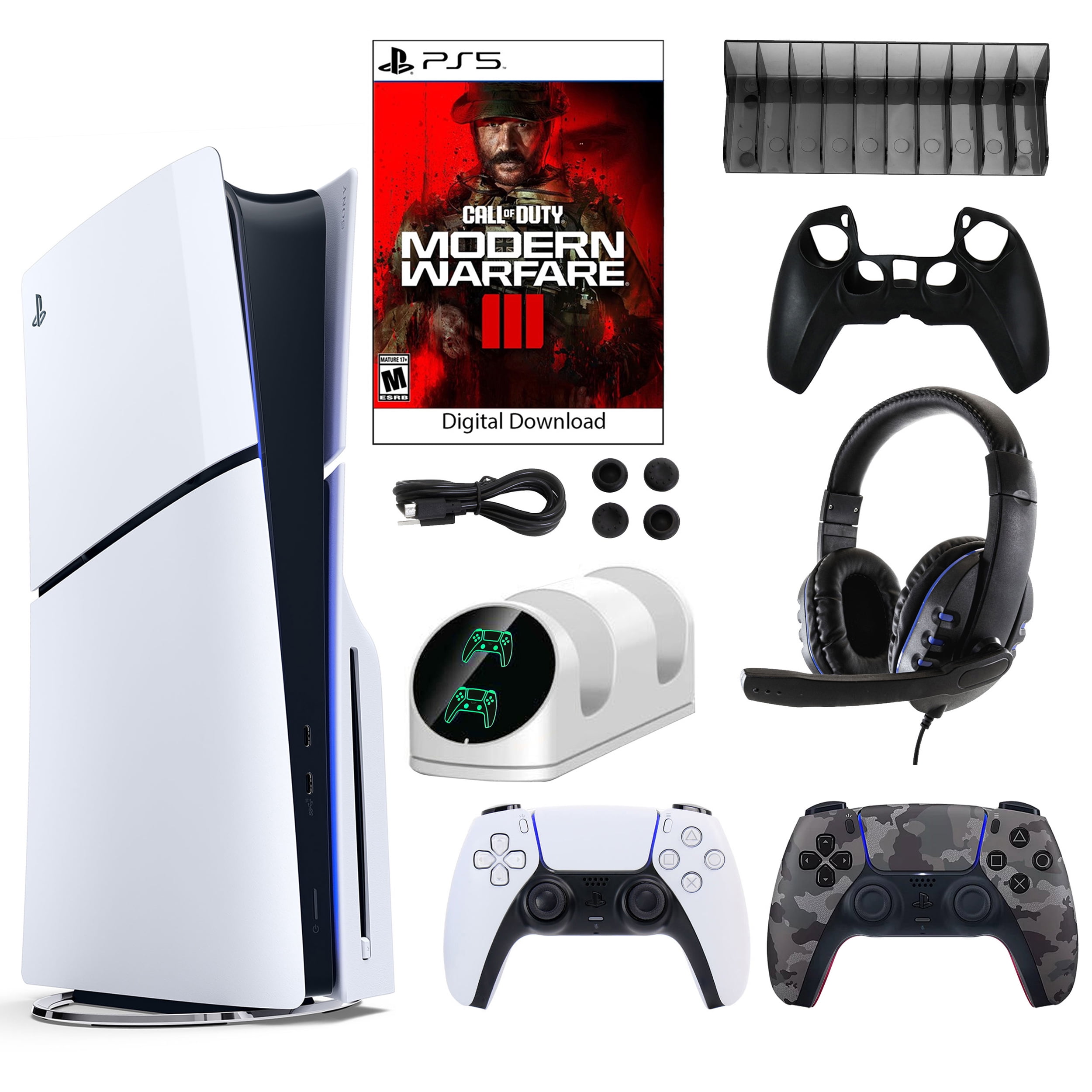 2023 New PlayStation 5 Slim Digital Edition Bundle with Two Dualsense  Controllers and Mytrix Hard Shell Protective Controller Case - Slim PS5 1TB  PCIe SSD Gaming Console 