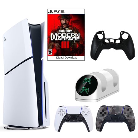 Sony PlayStation 5 Slim Call of Duty: Modern Warfare III Slim Console with Extra Camo DualSense Controller, Dual Charging Dock and Silicone Sleeve