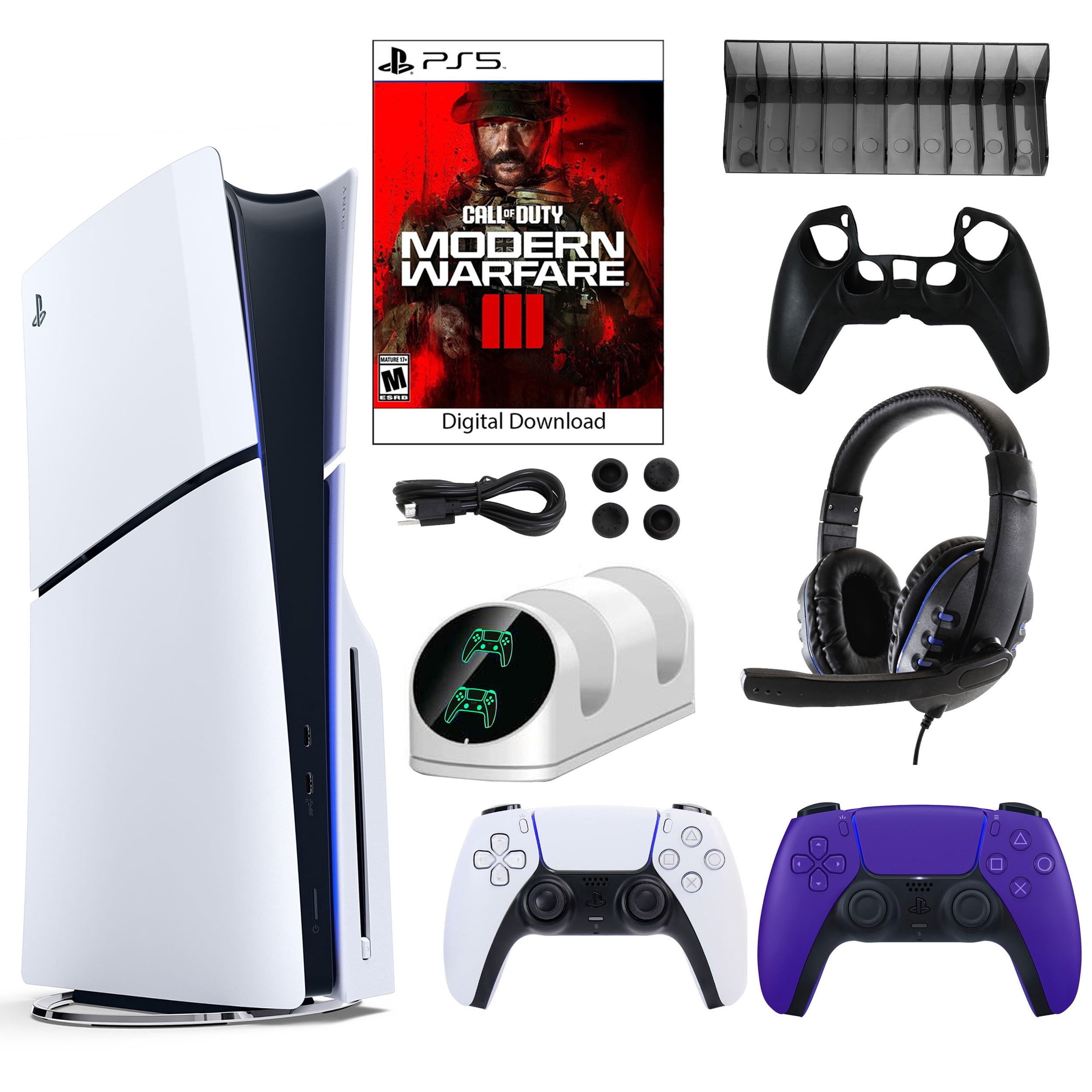 2023 New PlayStation 5 Slim Upgraded 3TB Disc Edition Console, Controller  and Mytrix Controller Charger - White, Slim PS5 3TB PCIe SSD Gaming Console  