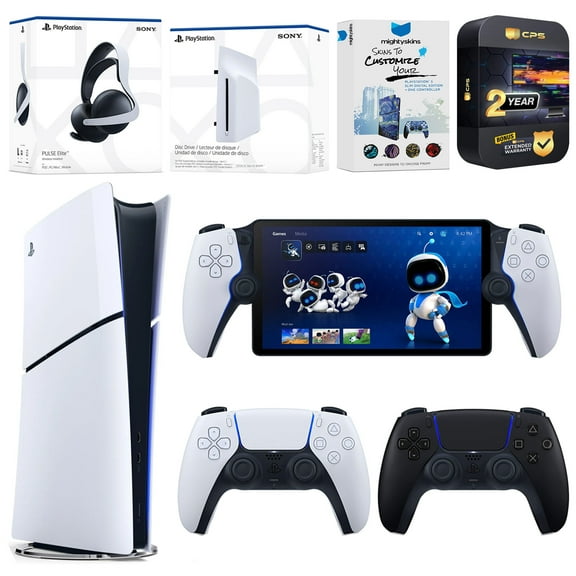 Sony PlayStation 5 Slim Digital Bundle with Disc Drive, Extra Controller, Pulse Elite Headset, PlayStation Portal,  MightySkins Voucher and 2 Year Extended Warranty - Midnight Black
