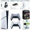 thumbnail image 1 of Sony PlayStation 5 Slim Digital Bundle with Disc Drive, Extra Controller, Pulse Elite Headset, Vertical Stand, MightySkins Game Collection Services and 2 Year Extended Warranty - Sterling Silver, 1 of 4