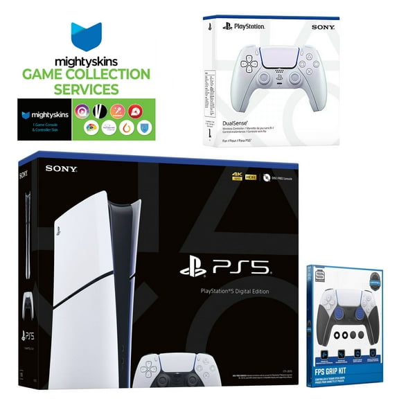 Sony PlayStation 5 Slim Digital with Extra Chroma Pearl Controller, FPS Grip Kit and MightySkins Game Pack Code