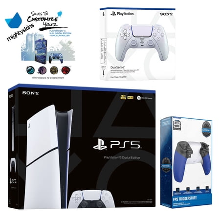 Sony PlayStation 5 Slim Digital with Extra Chroma Pearl Controller, Trigger Stop Kit and MightySkins Decal Voucher