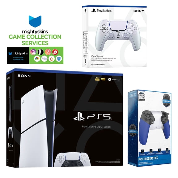 Sony PlayStation 5 Slim Digital with Extra Chroma Pearl Controller, Trigger Stop Kit and MightySkins Game Pack Code
