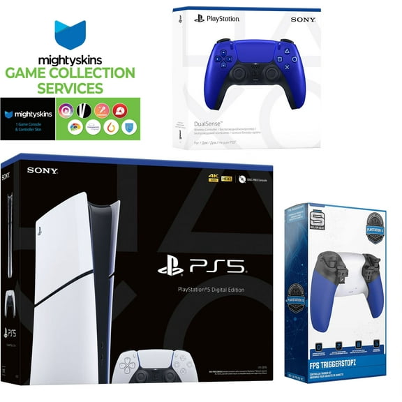 Sony PlayStation 5 Slim Digital with Extra Cobalt Blue Controller, Trigger Stop Kit and MightySkins Game Pack Code