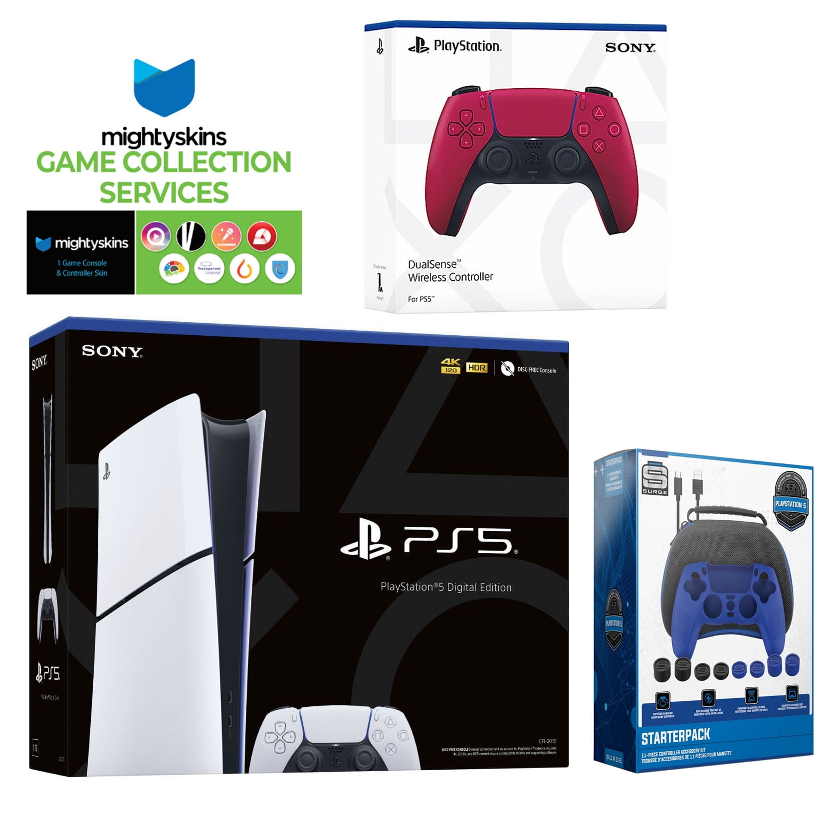 Sony PlayStation 5 Slim Digital with Extra Cosmic Red Controller, Pro Gamer Starter Kit and MightySkins Game Pack Code