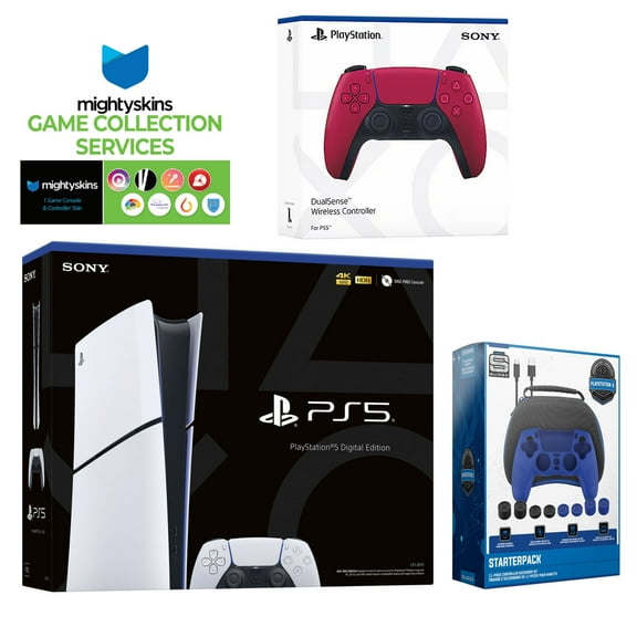 Sony PlayStation 5 Slim Digital with Extra Cosmic Red Controller, Pro Gamer Starter Kit and MightySkins Game Pack Code