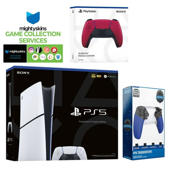 Sony PlayStation 5 Slim Digital with Extra Cosmic Red Controller, Trigger Stop Kit and MightySkins Game Pack Code