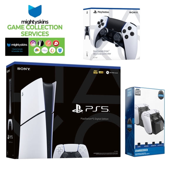 Sony PlayStation 5 Slim Digital with Extra Edge Controller, Dual Charging Dock and MightySkins Game Pack Code