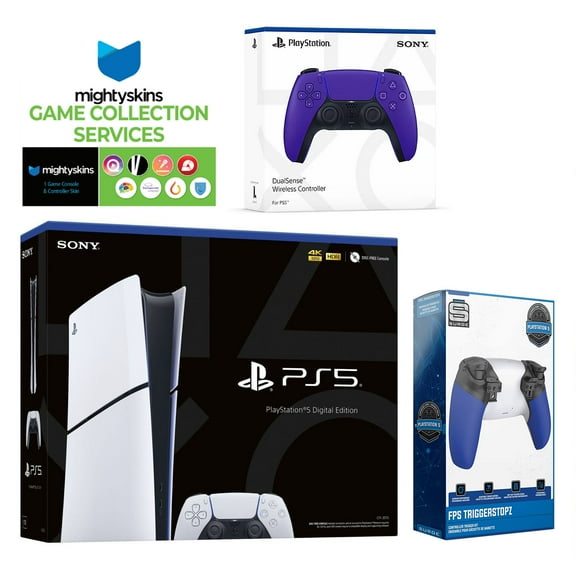Sony PlayStation 5 Slim Digital with Extra Galactic Purple Controller, Trigger Stop Kit and MightySkins Game Pack Code