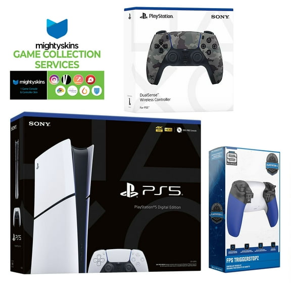 Sony PlayStation 5 Slim Digital with Extra Gray Camo Controller, Trigger Stop Kit and MightySkins Game Pack Code