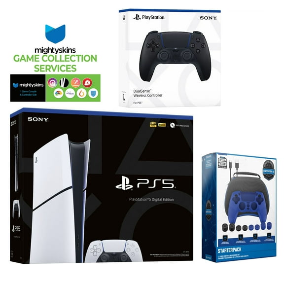 Sony PlayStation 5 Slim Digital with Extra Midnight Black Controller, Pro Gamer Starter Kit and MightySkins Game Pack Code