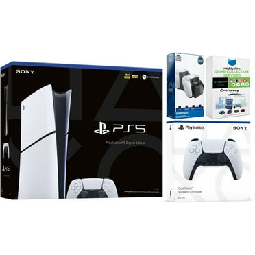 Sony PlayStation 5 Slim Digital with Extra White Controller, Dual Charging Dock and MightySkins Game Pack Code