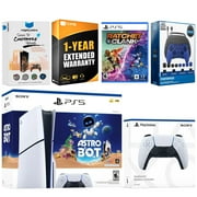 Sony PlayStation 5 Slim Disc Astro Bot, Rachet and Clank Bundle with Extra Glacier White Controller, Pro Gamer Starter Kit, MightySkins Code and 2 Year Extended Warranty