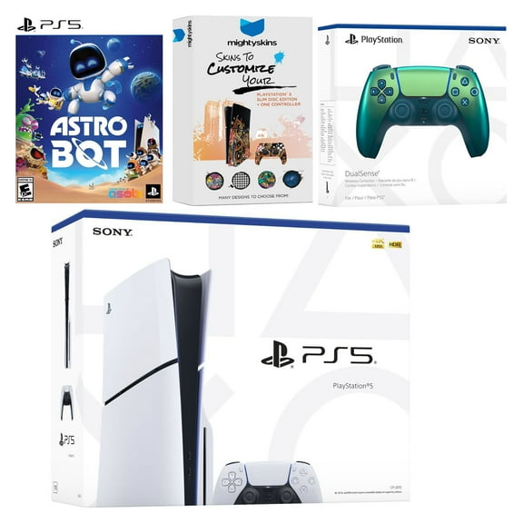 Sony PlayStation 5 Slim Disc Bundle with Astro Bot Game, MightySkins Code and Extra Controller - Chroma Teal