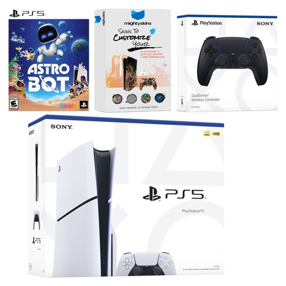 Sony PlayStation 5 Slim Disc Bundle with Astro Bot Game, MightySkins Code and Extra Controller - Midnight Black
