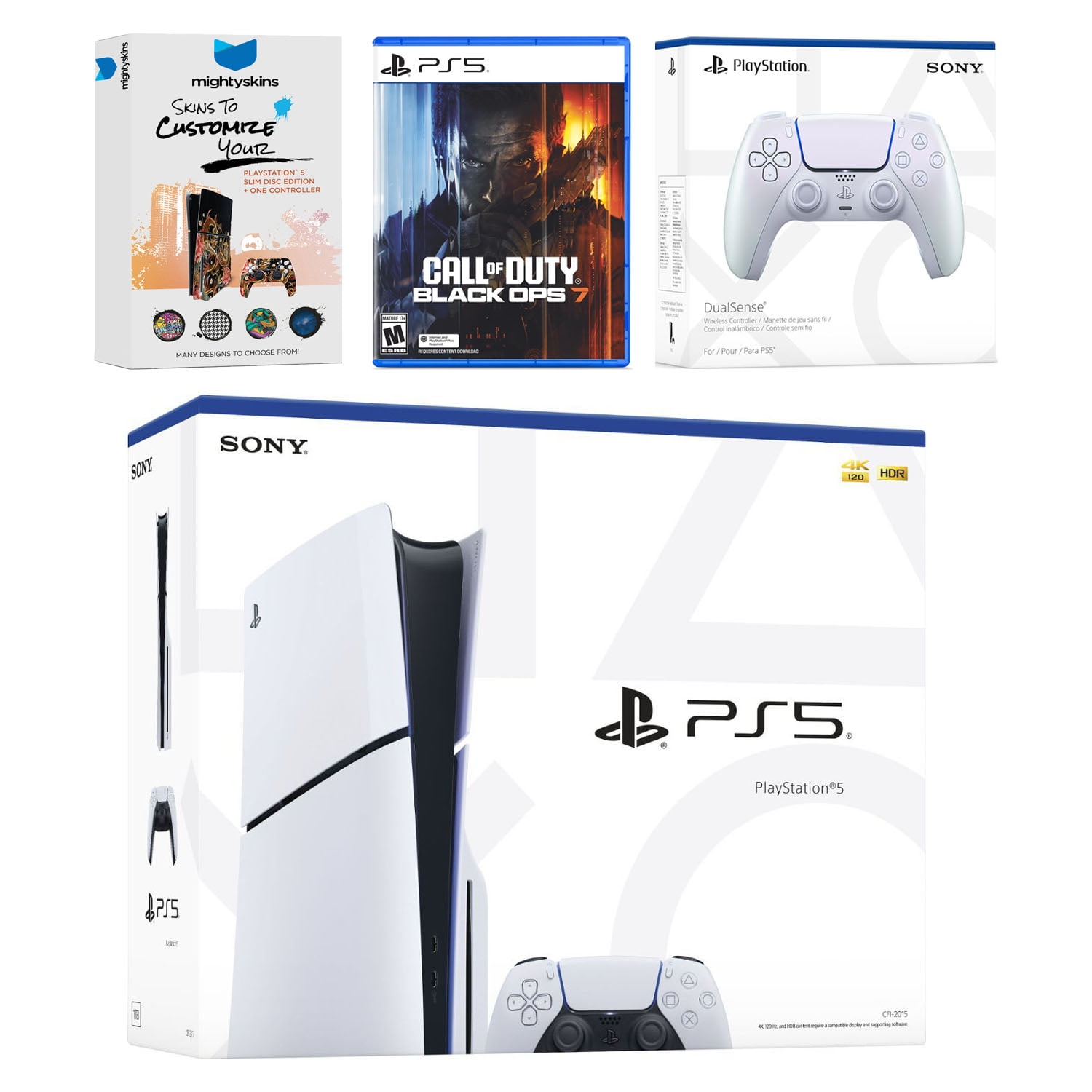 Sony PlayStation 5 Slim Disc Bundle with Call of Duty Black Ops 7 Game, MightySkins Code and Extra Controller - Chroma Pearl