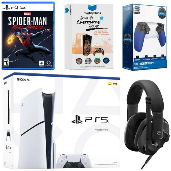 Sony PlayStation 5 Slim Disc Bundle with Spider-Man: Miles Morales, EPOS Headset, Trigger Kit and MightySkins Code