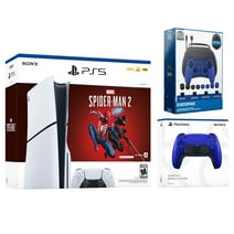 Sony PlayStation 5 Slim Disc Marvel’s Spider-Man 2 Bundle with Extra Cobalt Blue Controller and Surge Gamer Starter Kit