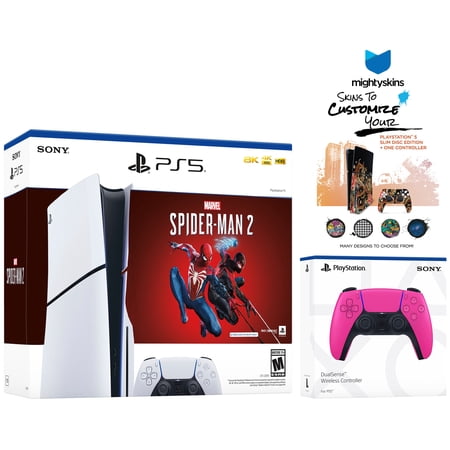 Sony PlayStation 5 Slim Disc Marvel’s Spider-Man 2 Bundle with Extra Nova Pink Controller and MightySkins Decal Voucher