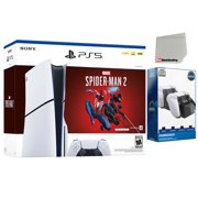 Sony PlayStation 5 Slim Disc Marvel’s Spider-Man 2 Bundle with Surge Dual Controller Charge Dock and Microfiber Screen Cleaner