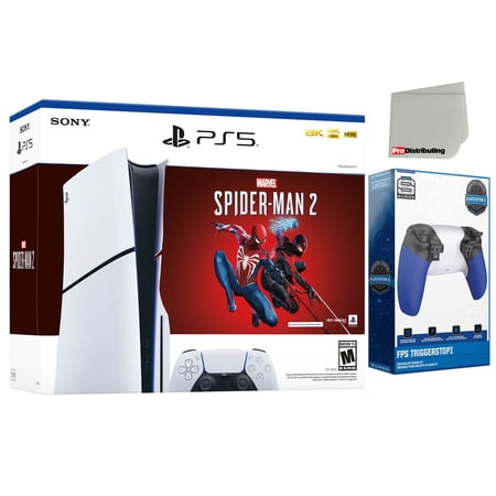 Sony PlayStation 5 Slim Disc Marvel’s Spider-Man 2 Bundle with Surge Trigger Kit and Microfiber Screen Cleaner