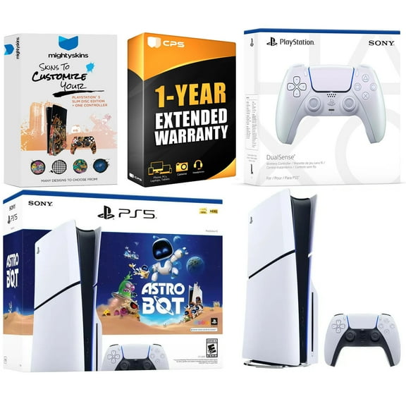 Sony PlayStation 5 Slim Disc PS5 Astro Bot Bundle with Extra Chroma Pearl Controller and MightySkins Voucher