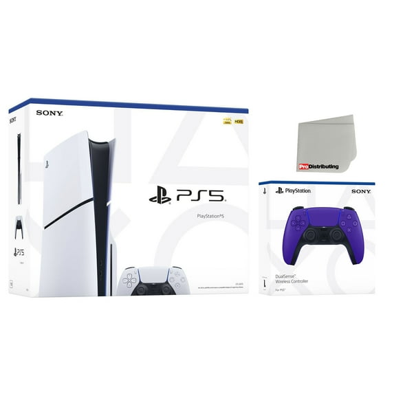 Sony PlayStation 5 Slim Disc PS5 Video Game Console with Extra Galactic Purple Controller
