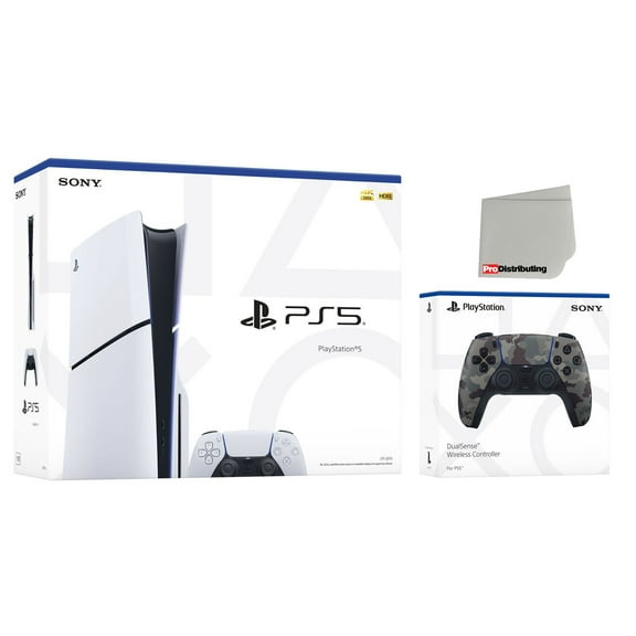 Sony PlayStation 5 Slim Disc PS5 Video Game Console with Extra Gray Camo Controller