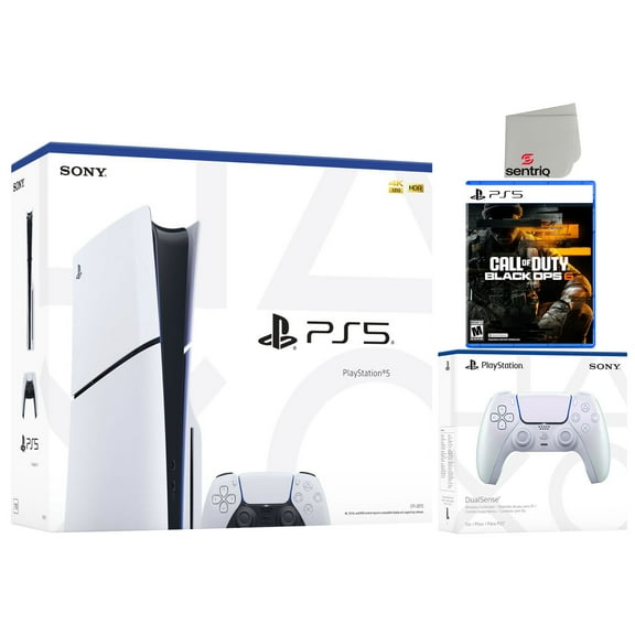 Sony PlayStation 5 Slim Disc PS5 with Call of Duty Black Ops 6 and Extra Chroma Pearl Controller Bundle