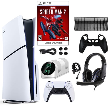 Sony PlayStation 5 Slim with Spider-Man 2 Digital Voucher, Black