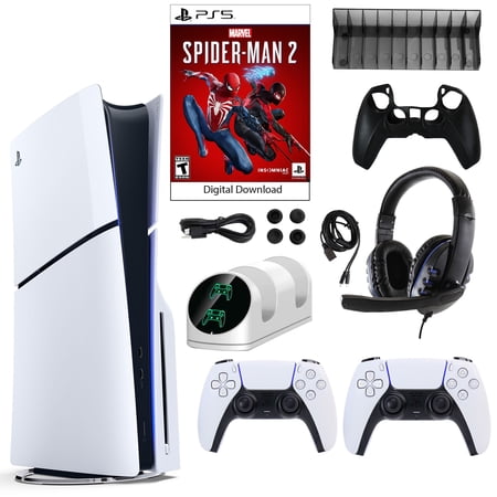 Sony PlayStation 5 Slim Spider Man 2 Slim Console with Extra White DualSense Controller and Accessories Kit
