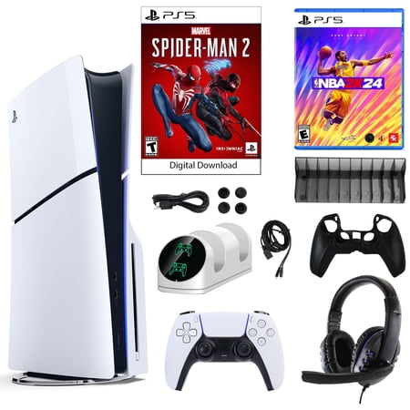 Sony PlayStation 5 Slim with Spider-Man 2 Game Digital Voucher, 1TB, Black