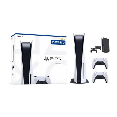Sony PlayStation 5 Upgraded 2.8TB PCIe Gen 4 NVNe SSD Gaming Console Disc Version AMD Ryzen Zen 8 Core CPU with 2 Wireless Controllers Mytrix Customized Full Body Skins - Phantom Black