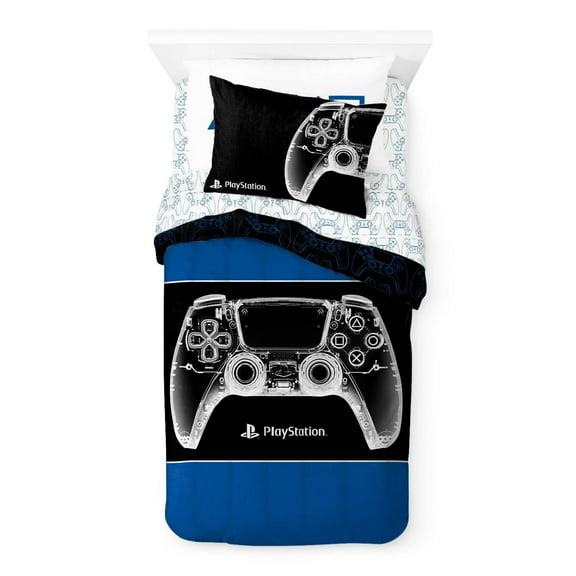 Sony PlayStation Blue & Black 5 Piece Twin Bed Set w/ Sham , 100% Microfiber
