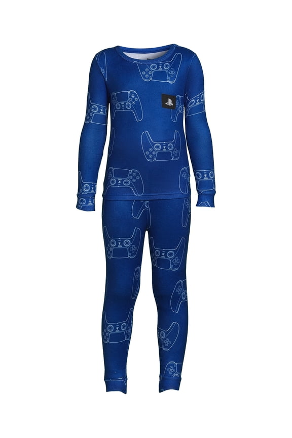 Sony PlayStation Boys Long Sleeve All Over Print 2-Piece Pajama Sleep Set, Sizes 4-10