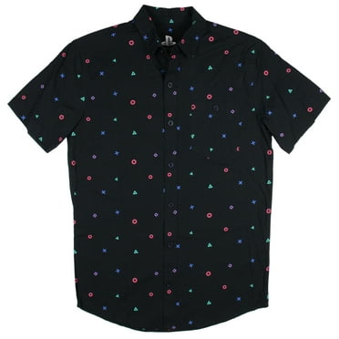 Sony PlayStation Mens' Controller Icon Allover Print Woven Button Up Shirt, S Adult