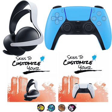 Sony PlayStation Pulse Elite Wireless Headset & DualSense Wireless Controller Bundle with MightySkins Custom Decal Skin Voucher – Starlight Blue